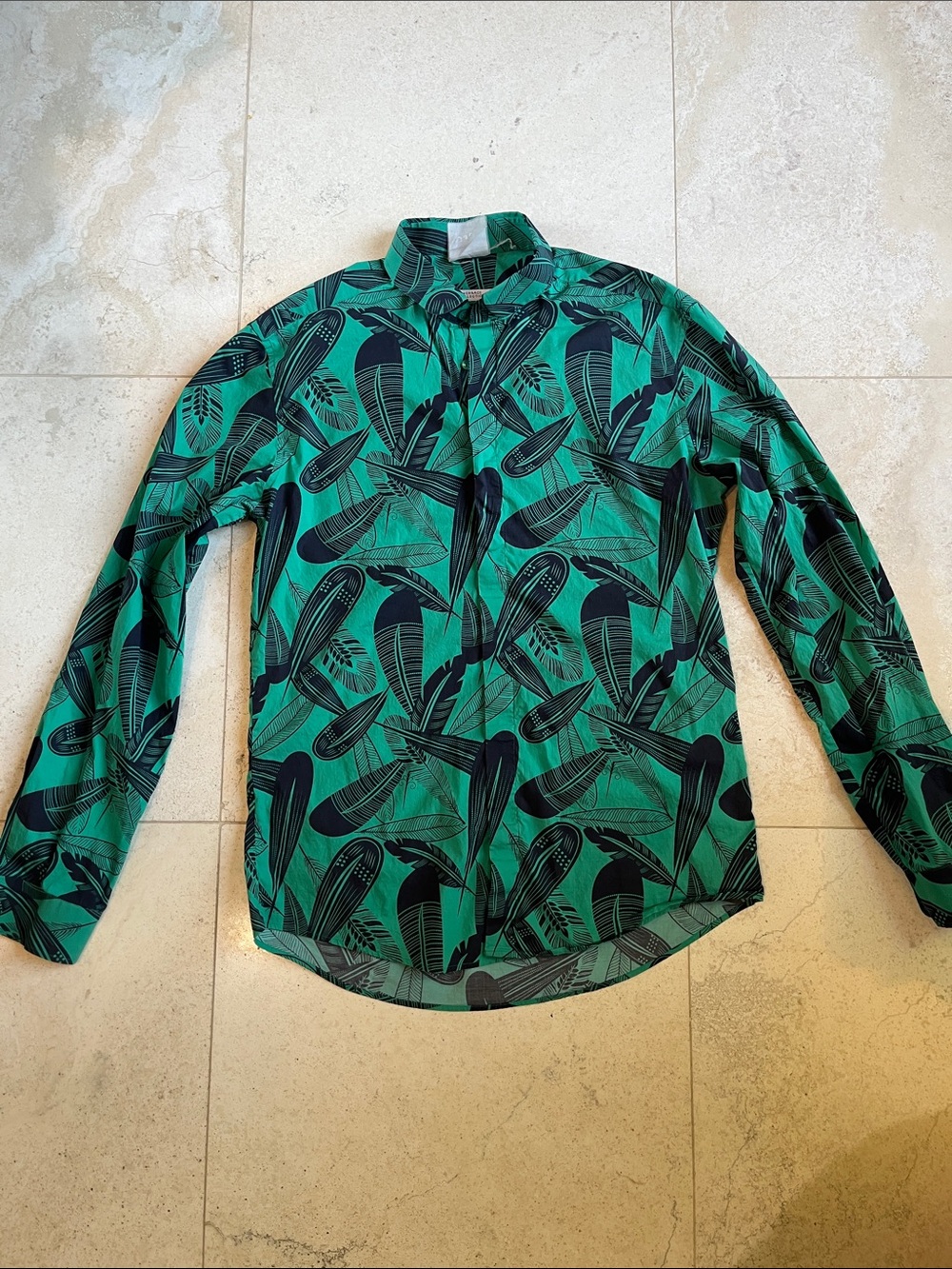Vintage Versace Collection Emerald Green and Black Leaf Tropical Print Shirt